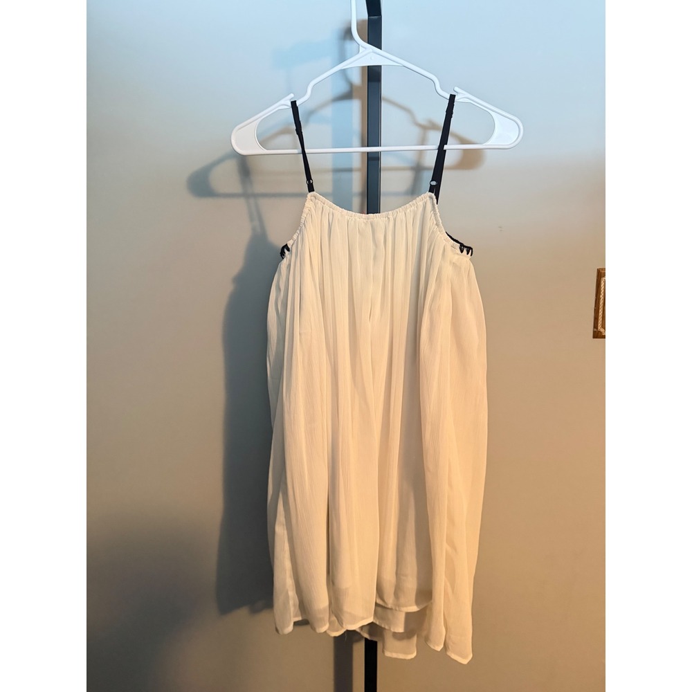 In February Los Angeles Ivory Pleated Babydoll Mini Dress Black Trim Womens M